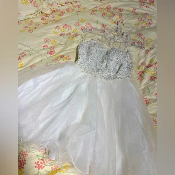 juniors white formal dresses Plus Size Long Satin Dress with Beaded Bodice by Poly USA W1066 main image 0